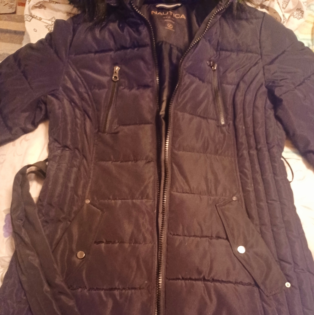 Nautica Women's Black Belted Puffer Jacket Excellent Condition Too Small For Me